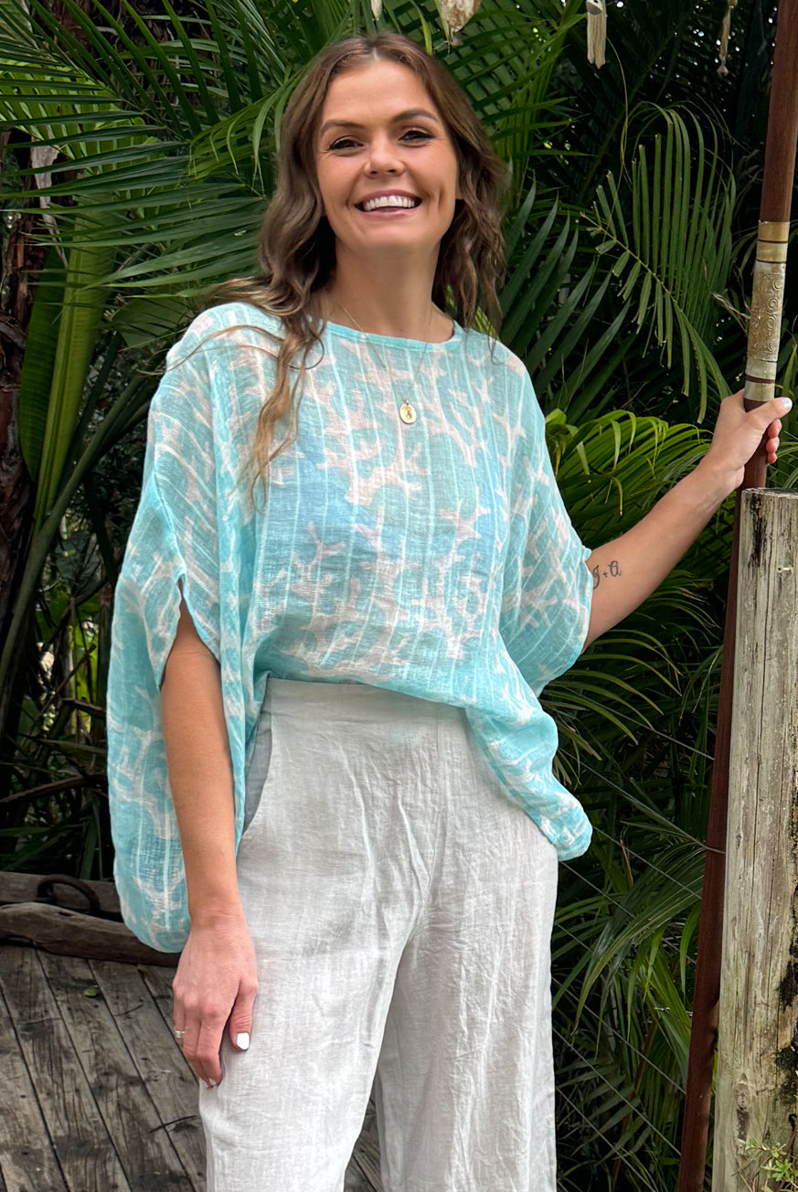 Coral Linen Gauze Floaty Top