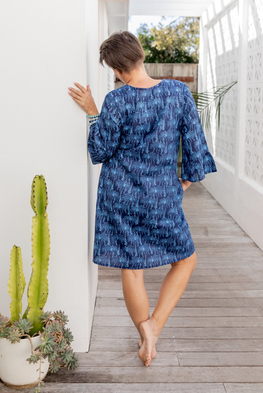 Wood Block Palm Cotton Dress