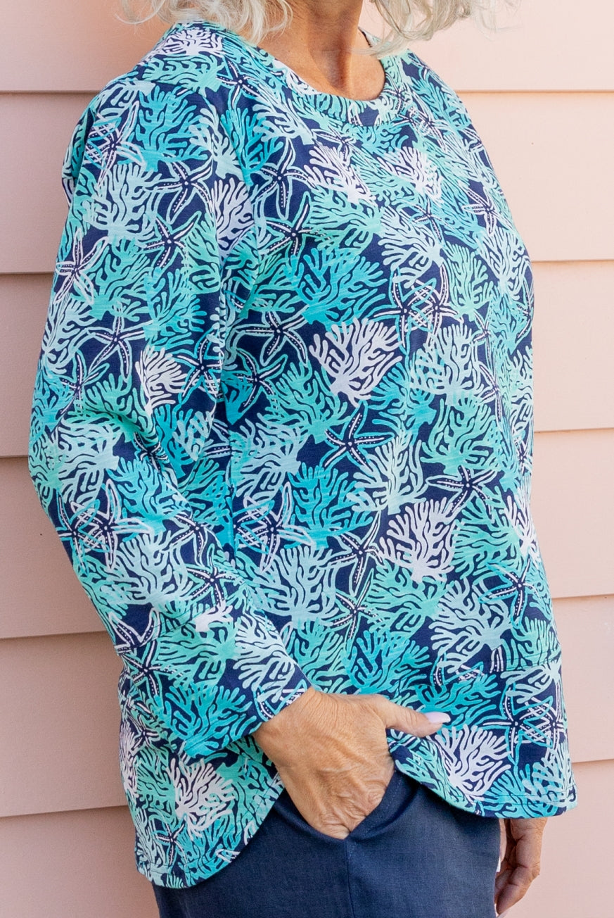 Coral Reef 3/4 Sleeve Cotton Top