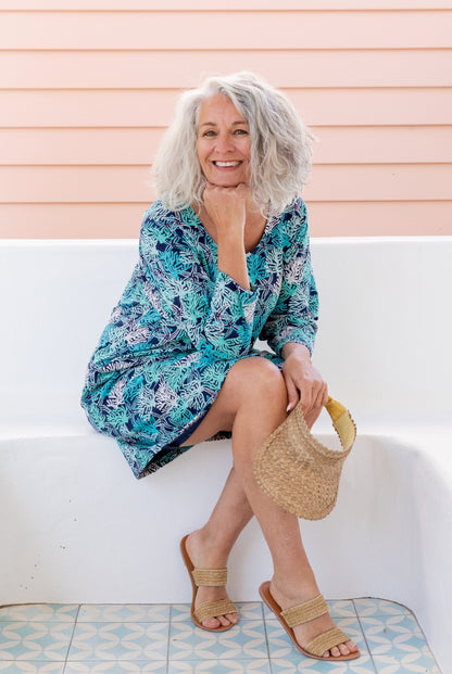 Coral Reef Sleeve Dress in Cotton